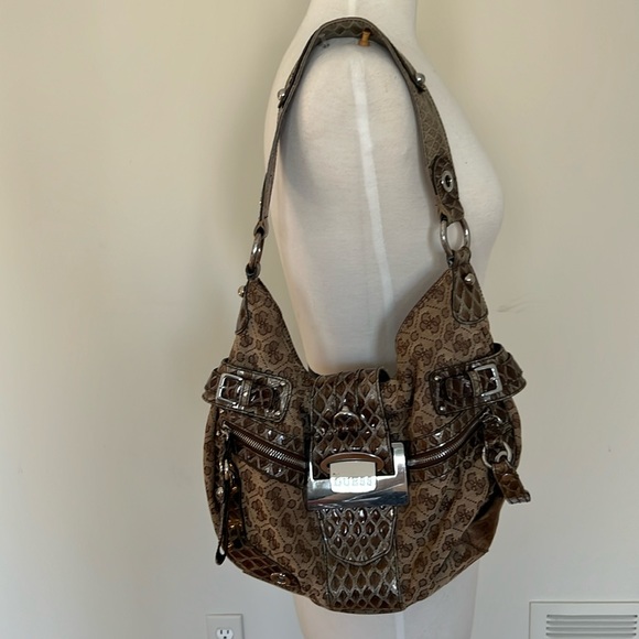 Guess Handbags - 🩵Vintage Y2K GUESS Hobo Bag with Faux Leather Straps | G Logo Clasp Rhinestones